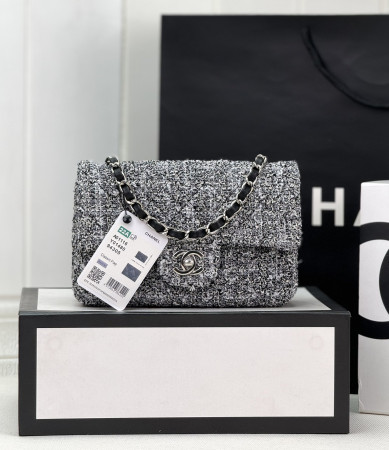 Ch*el mini classic 11.12 handbag tweed & silver-tone metal 4.7 × 7.8 × 2.3 in