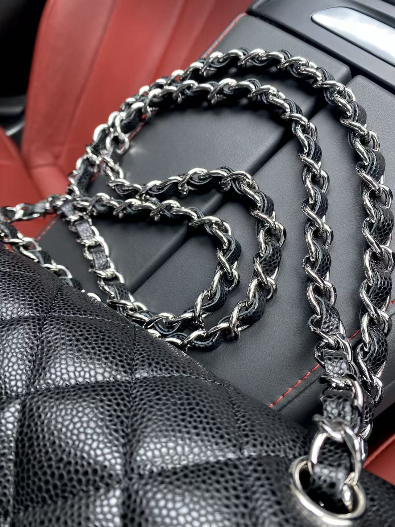 Ch*el classic flap jumbo 30cm cf black silver 19.5x30x10cm