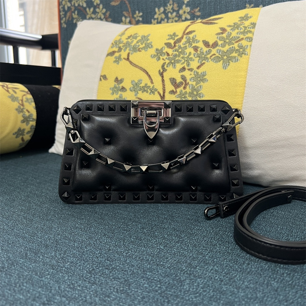 VALENTINO GARAVANI SMALL ROCKSTUD PADDED NAPPA HANDBAG BLACK