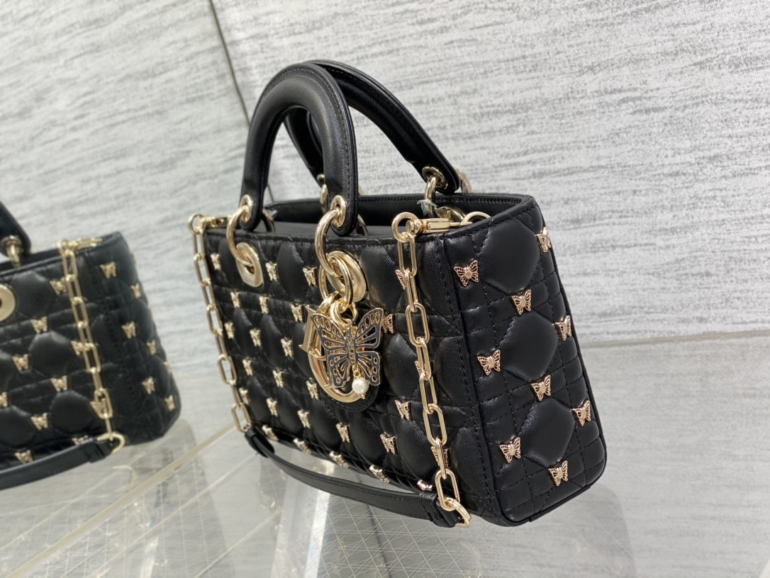 D*or medium lady d-joy bag black with butterfly studs