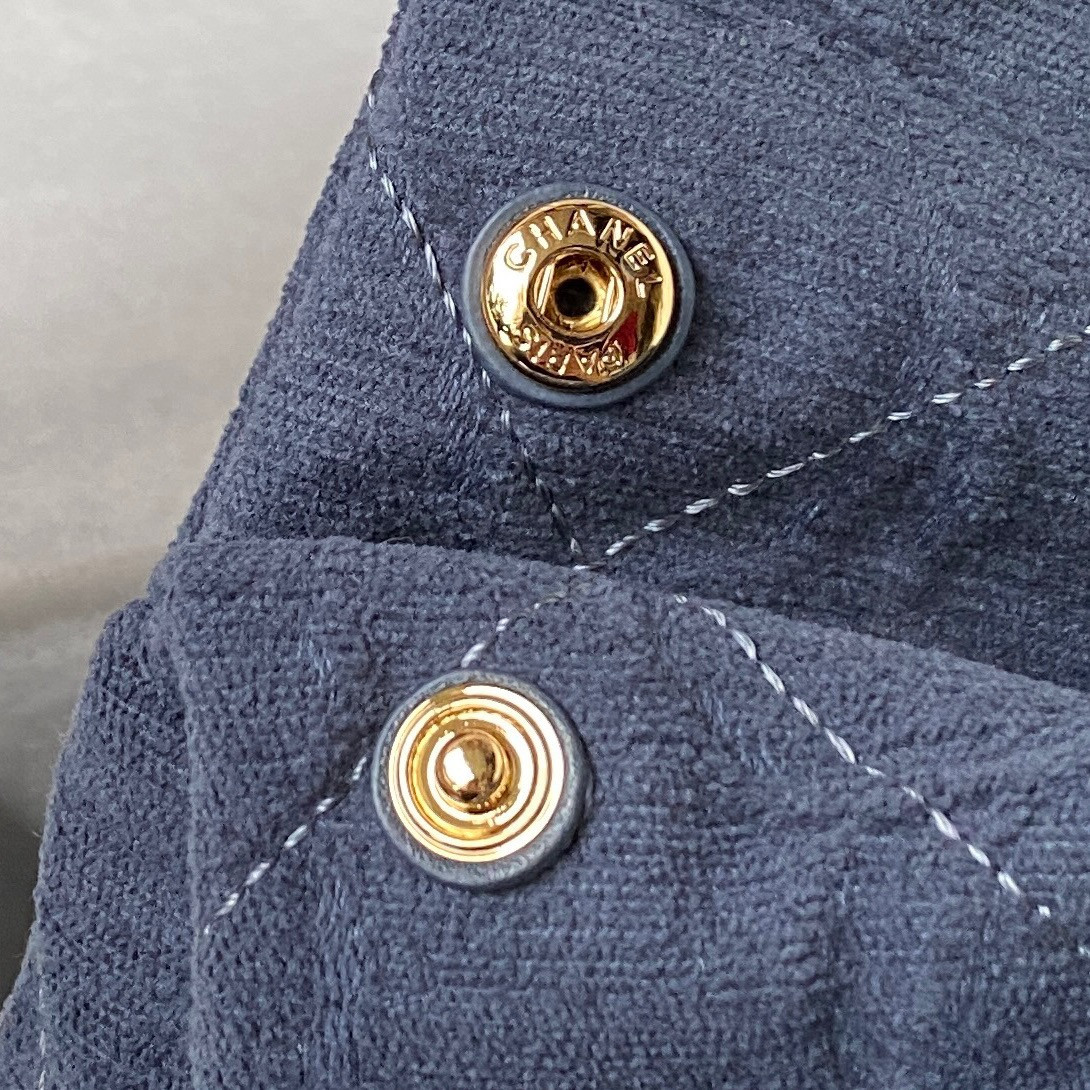 Ch*el 22 small handbag velvet navy 13.7×14.4×2.7 in