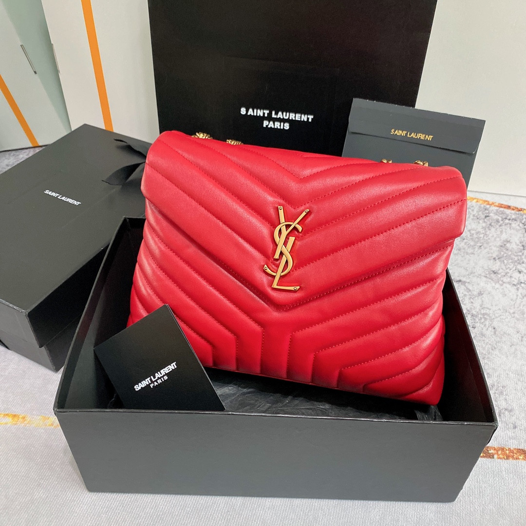 Y*L loulou medium in quilted leather red 12.5 x 8.6 x 3.5 inches