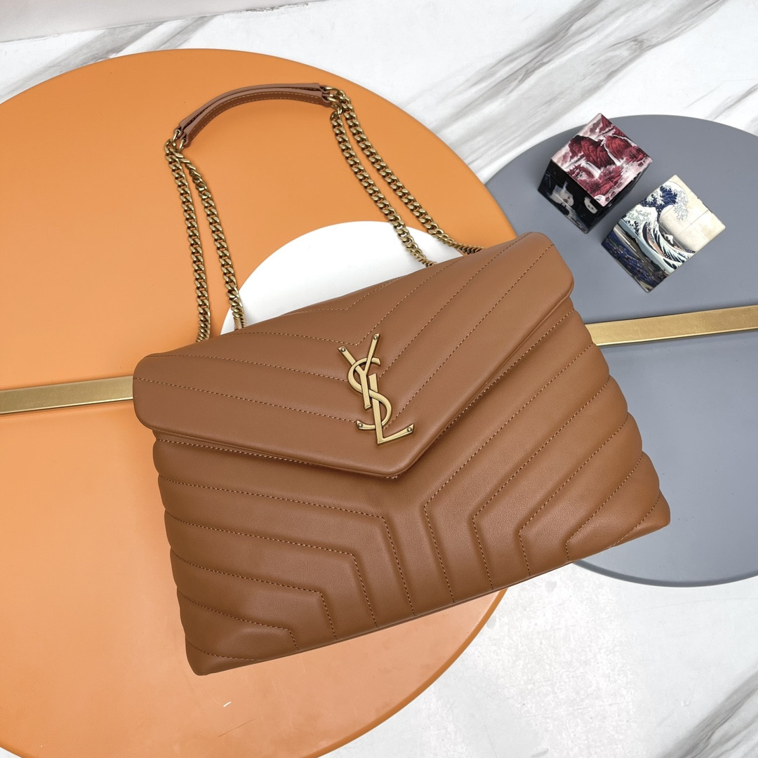 Y*L loulou medium in quilted leather brown 12.5 x 8.6 x 3.5 inches