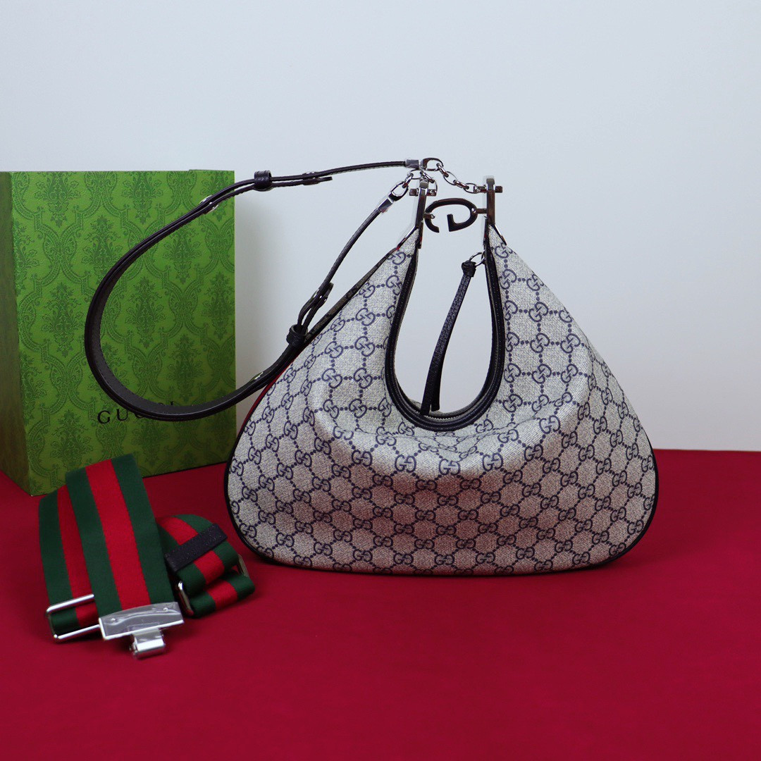 G*u*i attache medium shoulder bag beige blue 13.8″w x 12.6″h x 2.4″d