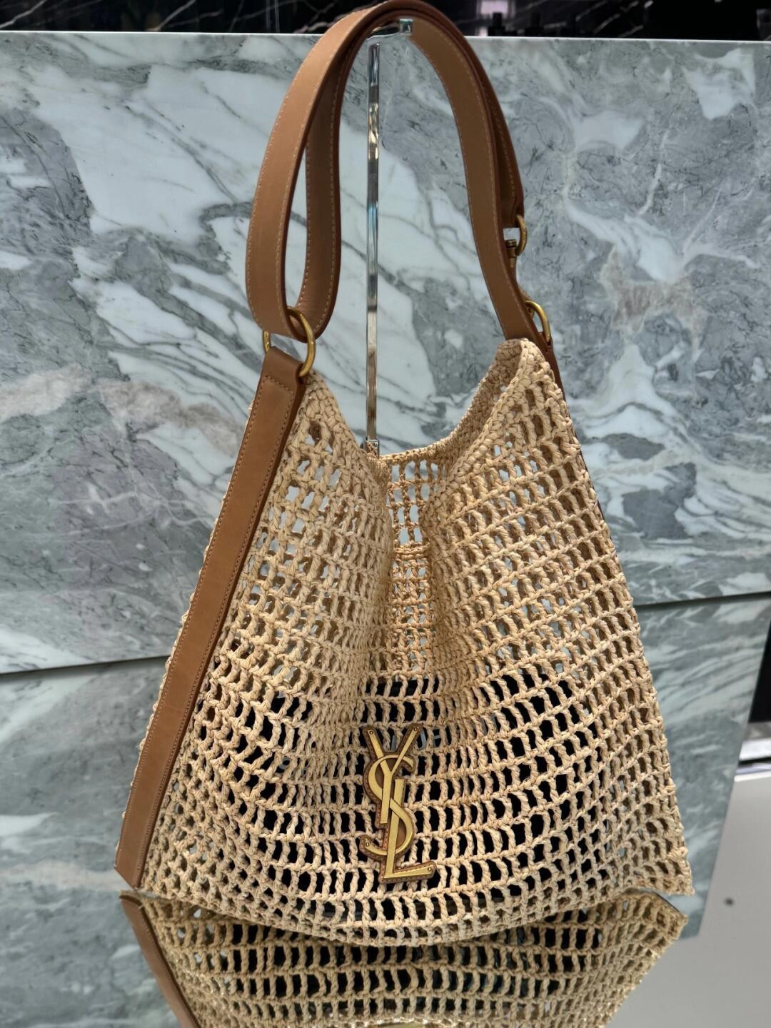 Y*L oxalis bag in raffia macramÉ  color natural 14.6x15.7x1.2inches