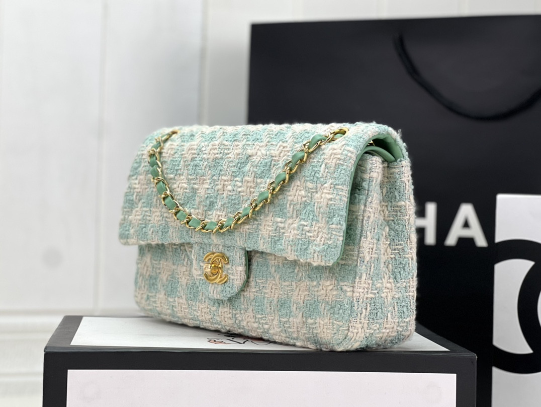 Ch*el classic 11.12 handbag tweed & gold-tone metal   6 × 9.9 × 2.5 in