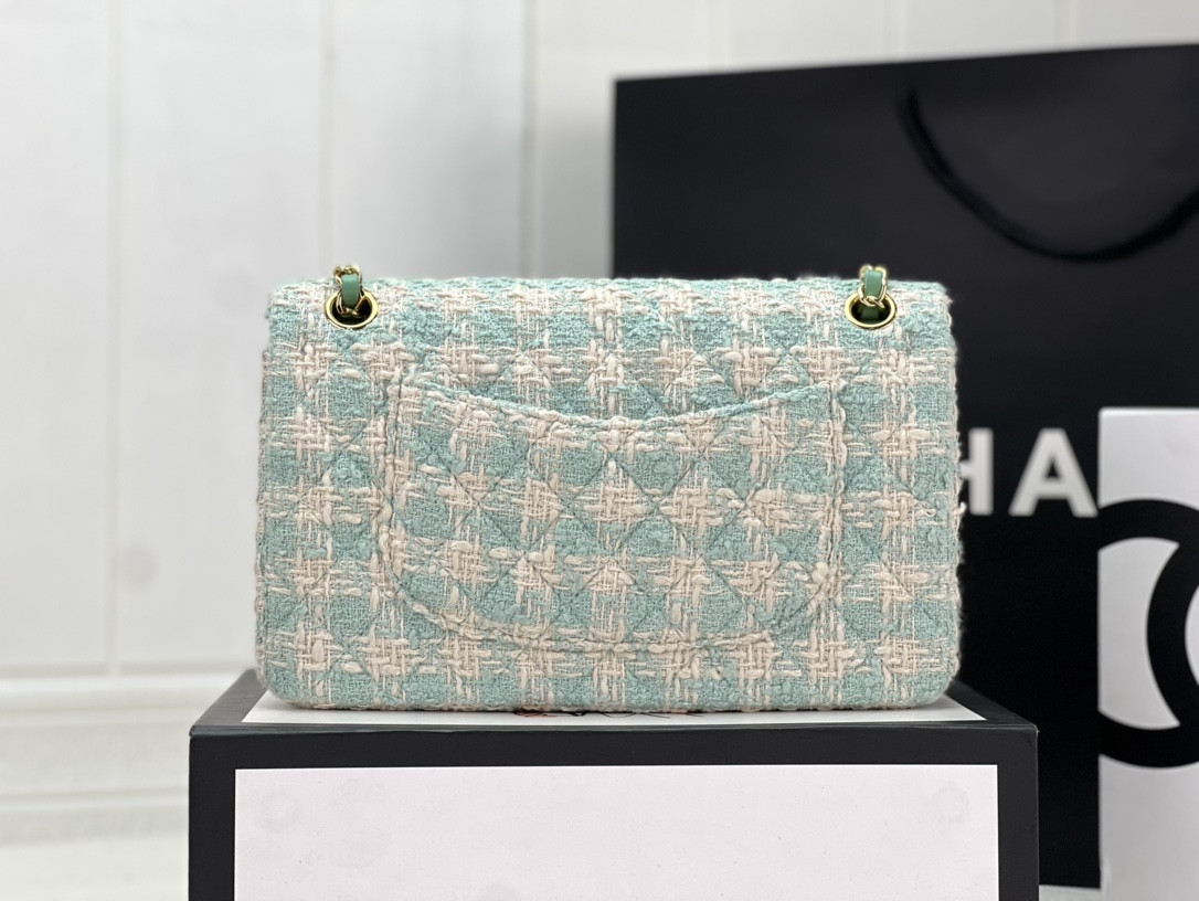 Ch*el classic 11.12 handbag tweed & gold-tone metal   6 × 9.9 × 2.5 in
