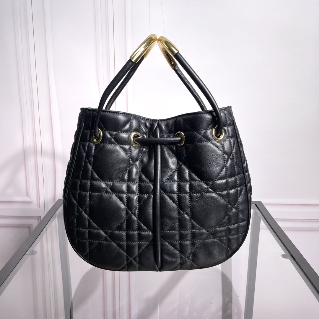 medium D*or nolita bag black macrocannage lambskin 10.5 x 10 x 2 inches